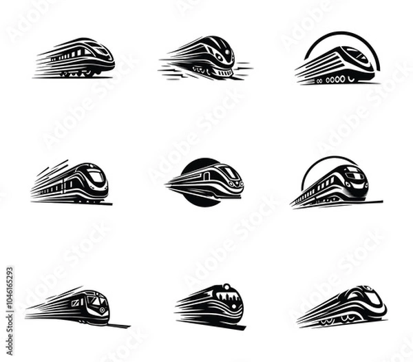 Obraz Vector futuristic train logo set collection. Modern train template. Fast speed train logo. icon set