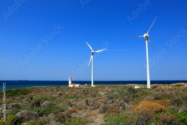 Fototapeta A view of Polente Lighthouse on Bozcaada Island. Turkey
