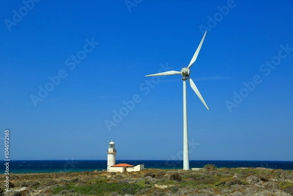 Fototapeta A view of Polente Lighthouse on Bozcaada Island. Turkey