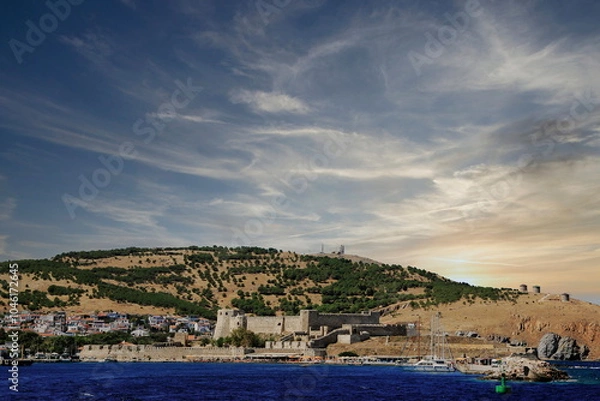 Fototapeta A panoramic view from Bozcaada. Turkey's most popular holiday resort with its historical streets and houses. Turkey