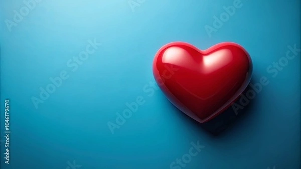 Fototapeta A vibrant red heart, symbol of love and affection, rests against a serene blue background, creating a visual harmony of contrasting colors.
