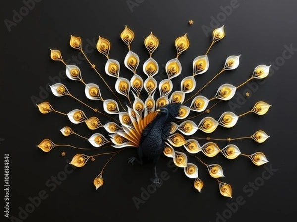 Obraz Peacock art, Elegant Paper Art Peacock with Gold Accents