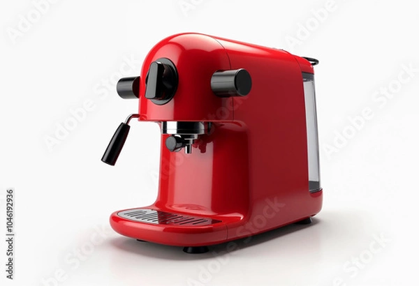 Obraz Compact espresso machine – with a glossy red finish, isolated on a solid white background, the clean design highlighting the premium, modern coffee experience.