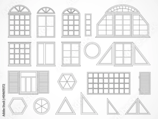 Fototapeta Vector set of contours windows and shutters.