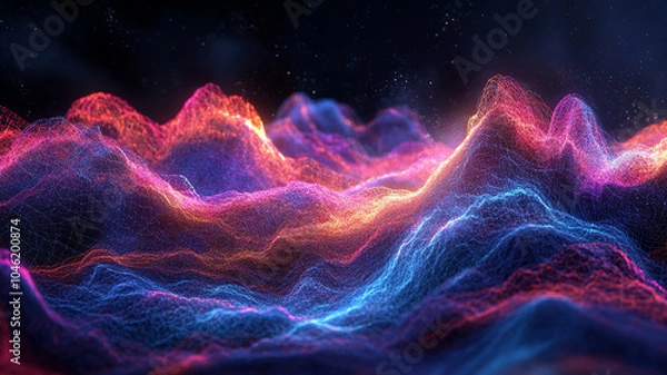 Fototapeta Vibrant 3D abstract waves flowing through digital landscape, showcasing mesmerizing blend of colors and light. dynamic flow creates emotional and immersive experience