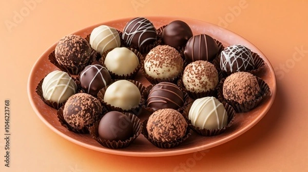 Fototapeta Assorted Chocolate Truffles on a Plate