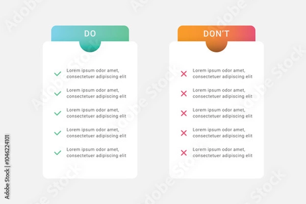 Fototapeta Do's and Don'ts comparison infographic template design