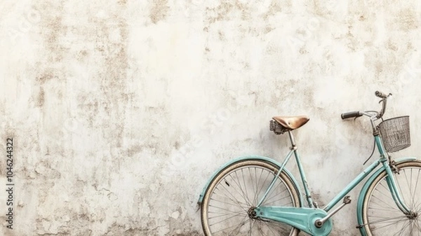 Obraz Vintage bicycle with basket against weathered wall