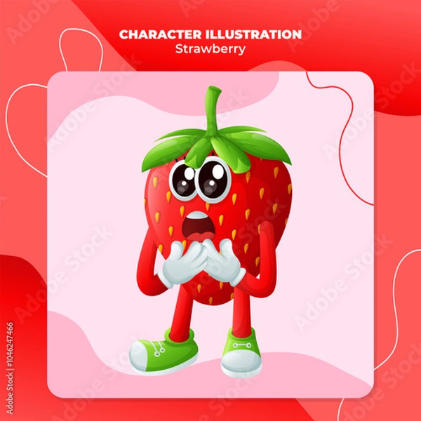 Fototapeta Cute strawberry character with a surprised face and open mouth