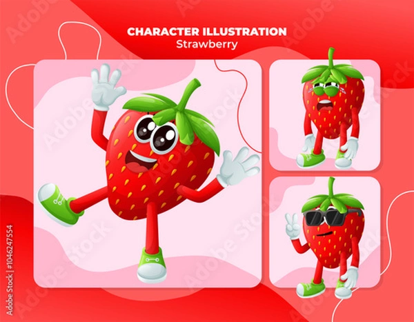 Fototapeta Cute strawberry characters with emoticon faces