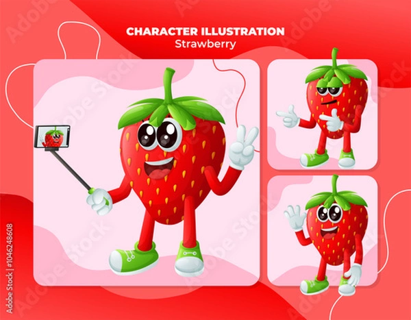 Fototapeta Cute strawberry characters as narcissistic