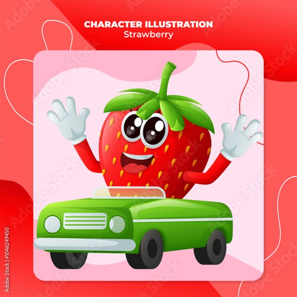 Fototapeta Cute strawberry character playing with car toy