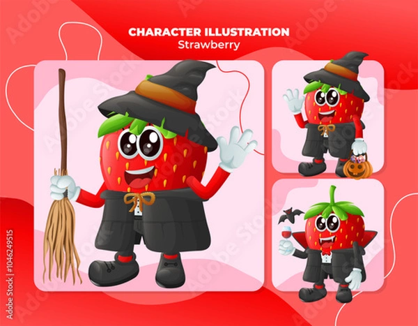 Fototapeta Cute strawberry characters on Halloween