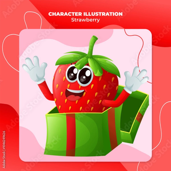 Fototapeta Cute strawberry character receiving gifts