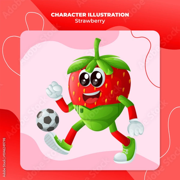 Obraz Cute strawberry character playing soccer