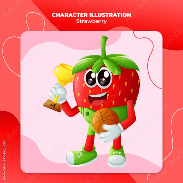 Obraz Cute strawberry characters playing basketball