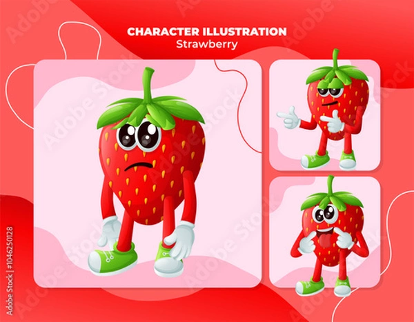 Fototapeta Cute strawberry characters with different facial expressions