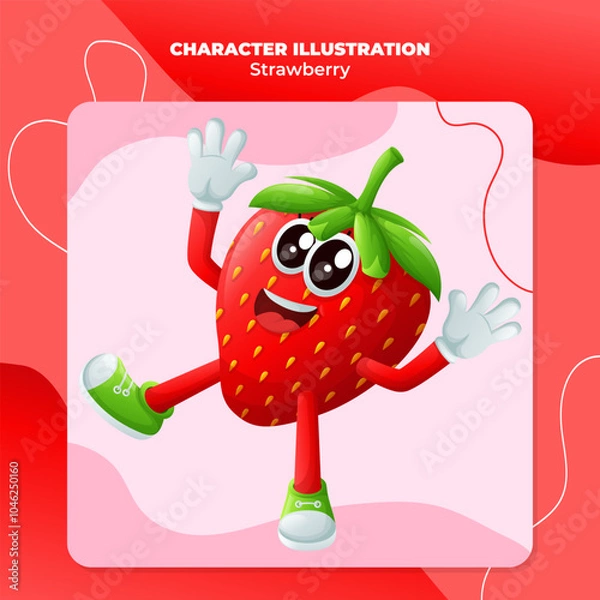 Fototapeta Cute strawberry character smiling with a happy expression
