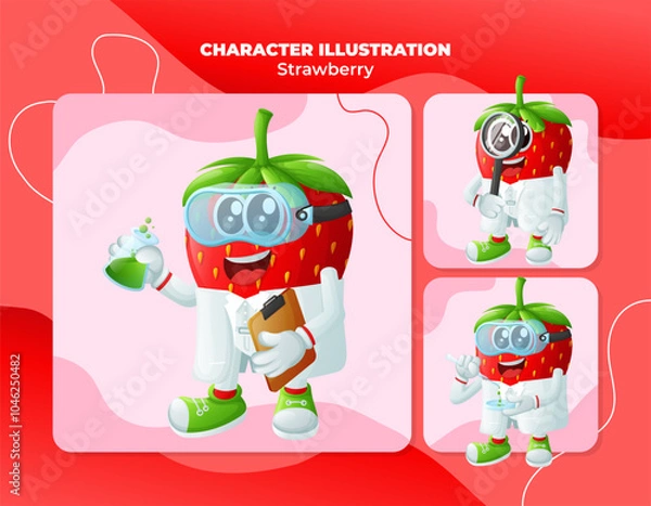 Fototapeta Cute strawberry characters as scientists