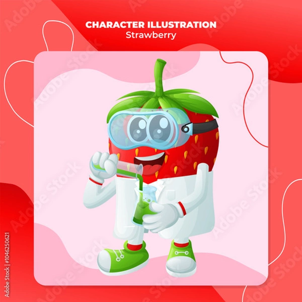 Obraz Cute strawberry character as scientists