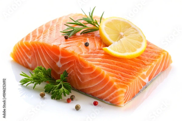 Fototapeta Fresh raw salmon steak, isolated on white background
