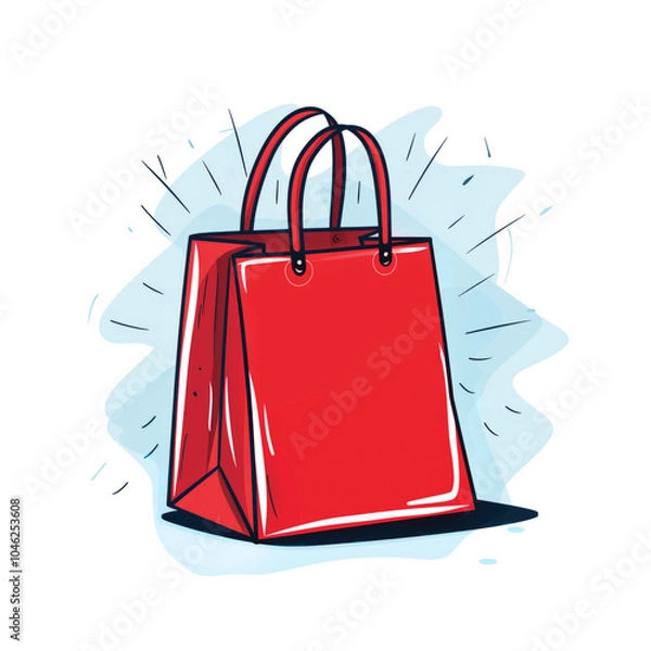 Fototapeta Red shopping bag isolated on white background in the style of vector illustration
