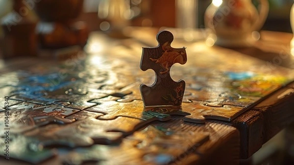 Fototapeta A puzzle piece and a game board collaborating to complete a quest
