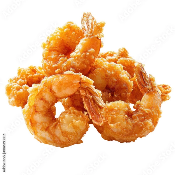Obraz Crispy Golden Fried Shrimp on White Background, Deliciously Crunchy Seafood Treat, Perfect for Appetizers or Main Dishes