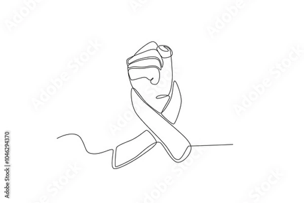 Fototapeta Continuous one line drawing of Woman with ribbon, national cancer day concept