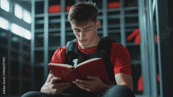 Obraz Student in locker room reading a book