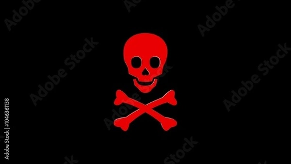 Fototapeta Red Skull and Crossbones on Black Background