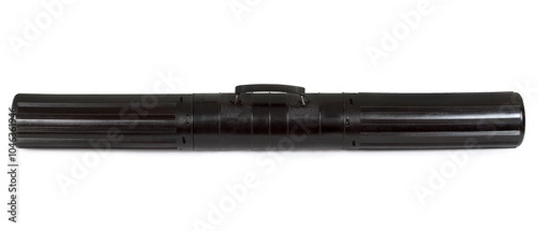 Fototapeta A tube with a handle for carrying and storing drawings and papers. Black plastic tube isolated on white background.