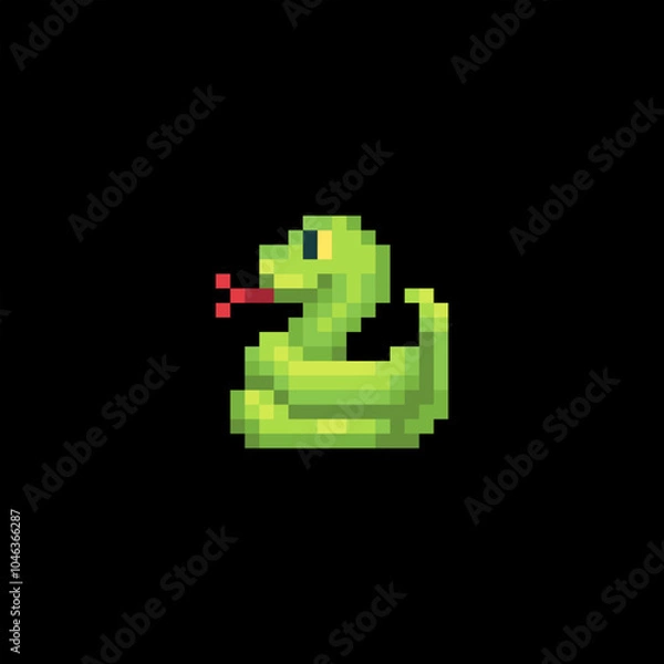Fototapeta Snake pixel art isolated vector illustration. Element design for stickers, logo, embroidery, mobile app.