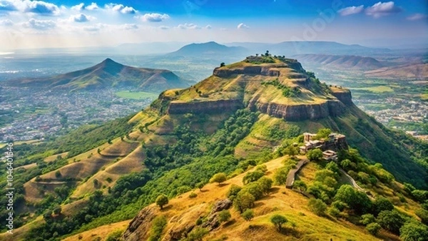 Obraz Exploring the dried hill surrounding Sinhagad Fort in Pune