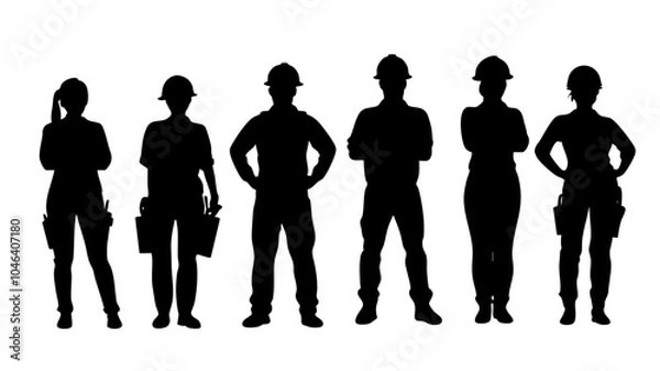 Obraz 作業服を着た男女の全身シルエットイラストアイコン