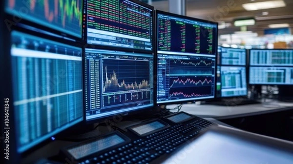 Fototapeta Financial Data on Monitors