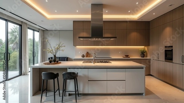 Fototapeta Modern Luxurious and Minimalist Kitchen Design with Expansive Views