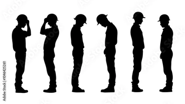 Obraz ヘルメットを被る反省する様子の作業員のシルエットイラストアイコン