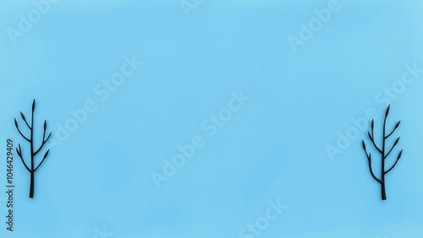 Obraz Minimalistic illustration of two bare trees on a blue background, simple and artistic design