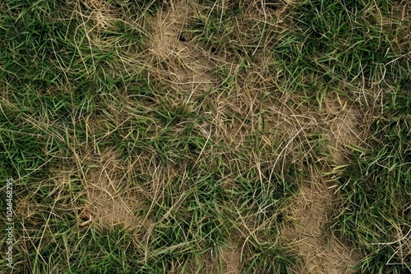 Obraz Neglected lawn with dead grass green and brown patches damaged by pests and disease