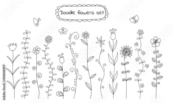Fototapeta Doodle flowers set