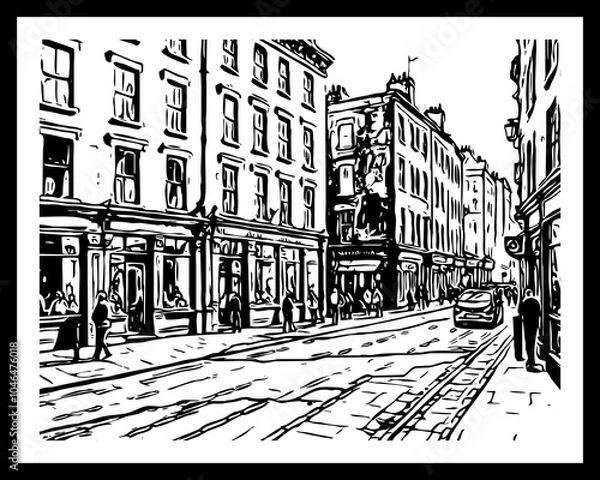 Fototapeta City Architecture. Black and white line art. Pattern to print for wall decorations