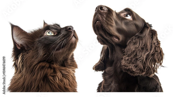 Obraz Contrast between a curious cat and an attentive dog showcasing their unique expressions and features side by side.