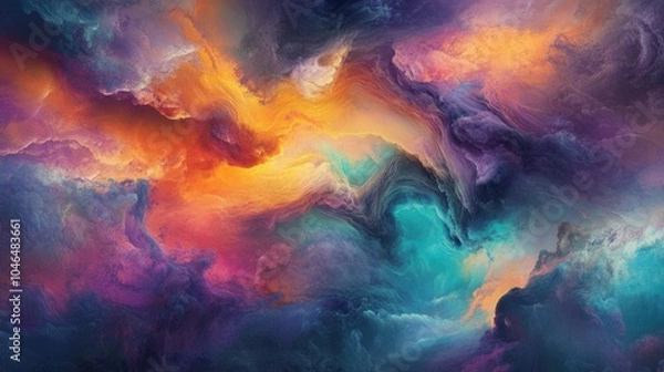 Fototapeta Fantasy sky with bright colors, unusual cloud shapes, hints of purple and teal, surreal and imaginative, perfect for creative stock photo needs,