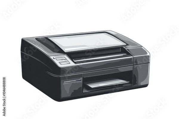 Fototapeta Modern black office printer isolated on transparent background. featuring a sleek design ideal for professional settings and home use.