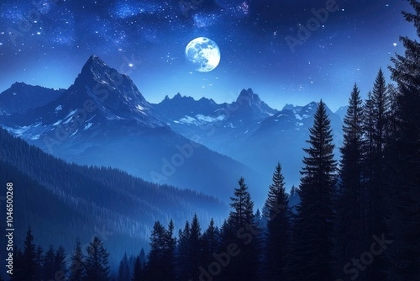 Fototapeta Full moon over mountains