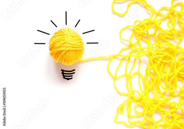 Obraz Żarówka wykonana z wełny na białym tle