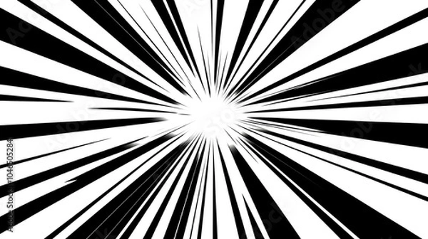 Fototapeta Dynamic black and white comic pop art background with converging lines creating a sense of movement and depth