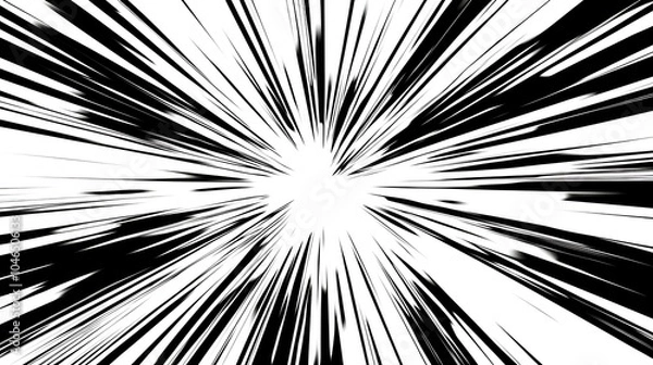 Fototapeta Intense black and white radiating lines in a comic book style converging at a central point for a striking effect