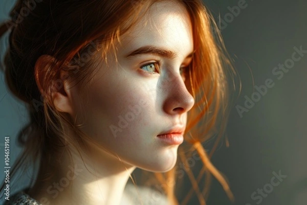 Fototapeta Serene expression of a girl with ample copy space for your promotional content.